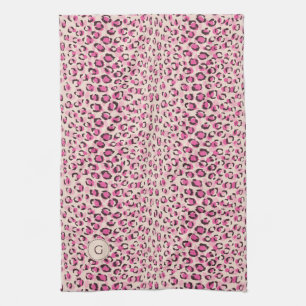 Modern chic rosa cheetah skriver ut mönster monog kökshandduk