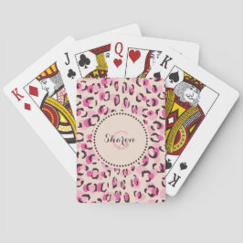 Modern chic rosa cheetah skriver ut mönster monogr casinokort