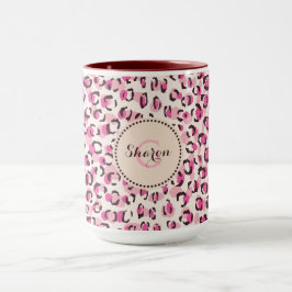 Modern chic rosa cheetah skriver ut mönster monogr mugg