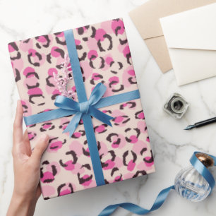 Modern chic rosa cheetah skriver ut mönster monogr presentpapper
