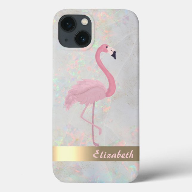 Modern Chic Rosa Flamingos Opal Iridescent (Baksida)