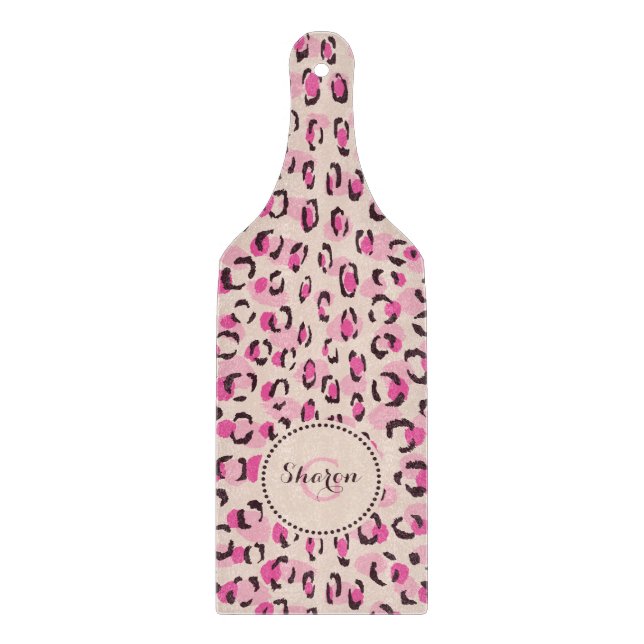 Modern chic rosa gepardtrycksmönster monogram (Framsidan)
