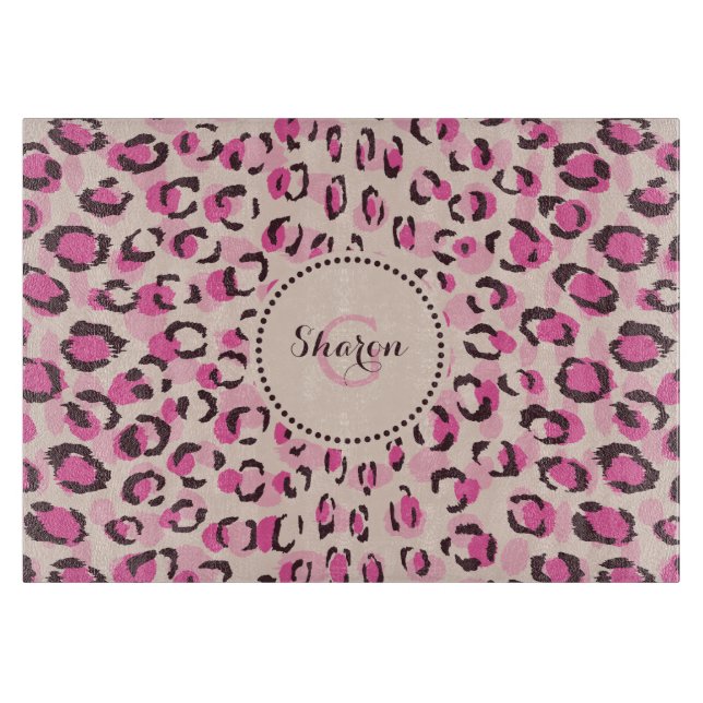 Modern chic rosa gepardtrycksmönster monogram (Framsidan)