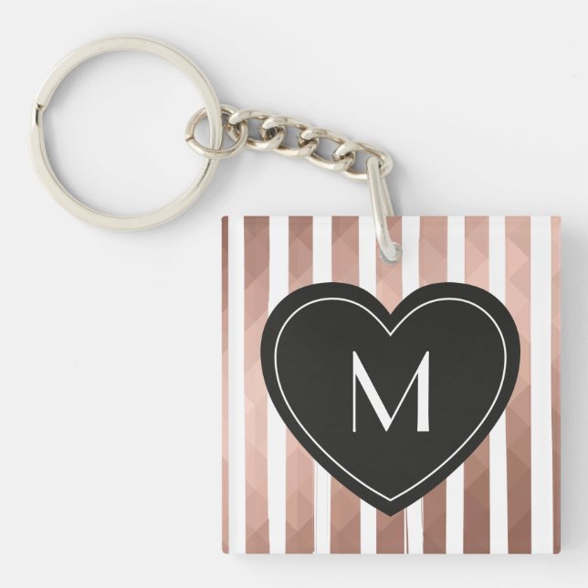 Modern chic rosa guld rand svart hjärtmonogram (Framsidan)