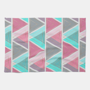 Modern Chic Rosa Teal Guld Geometric Triangles Kökshandduk