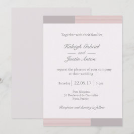 Modern chic  rosa, vit grått rand bröllop inbjudningar