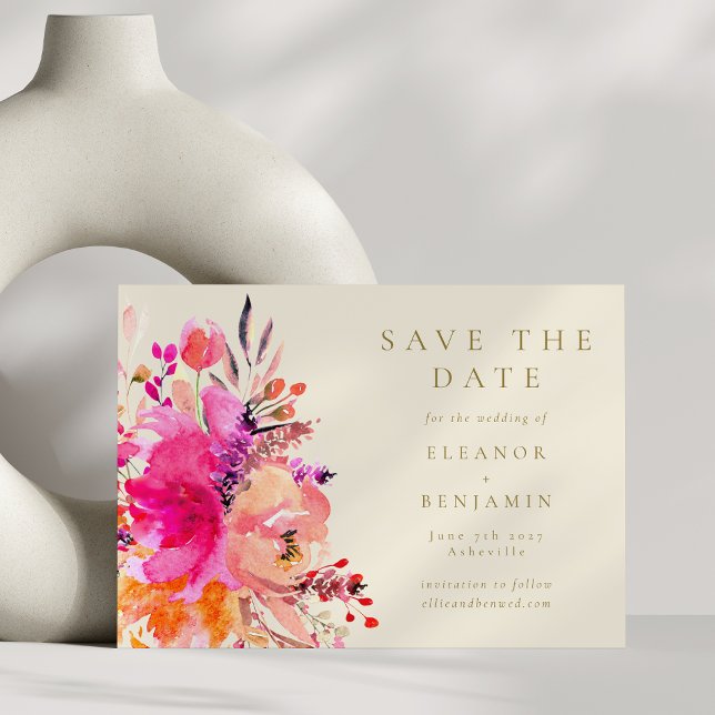 Modern Chic Rosa Watercolor Blommig Elegant Bröllo Spara Datumet (Skapare uppladdad)