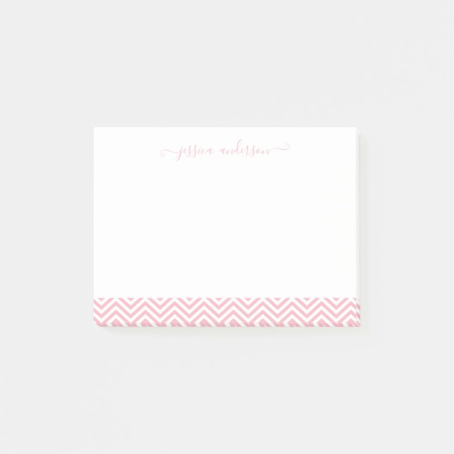 Modern Chic  Rosa White Chevron Girly-skript Post-it Block (Framsida)