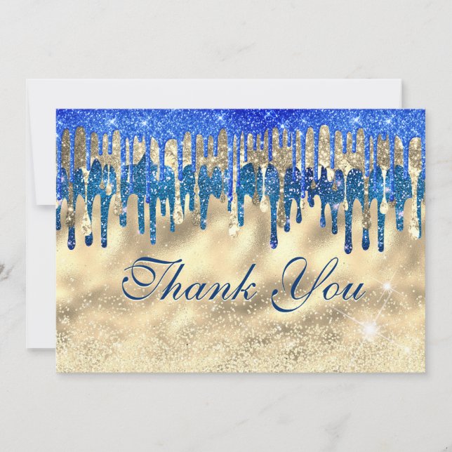 Modern Chic Royal Blue Guld Glitter Drives Tack Kort (Framsida)