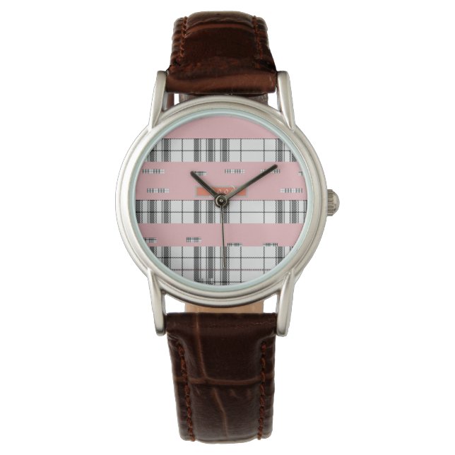 Modern Chic Rutiga Svarta och Vita Damklocka Armbandsur (Framsida)