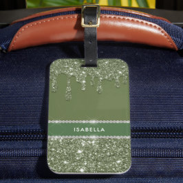 Modern Chic Sage Grönt Glitter Gnistra Diamond Bagagebricka