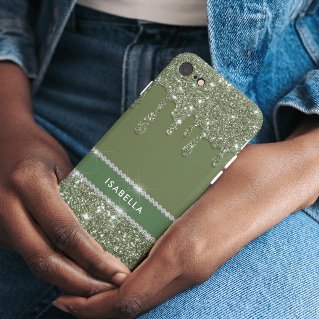 Modern Chic Sage Grönt Glitter Gnistra Diamond Case-Mate iPhone Skal (Skapare uppladdad)