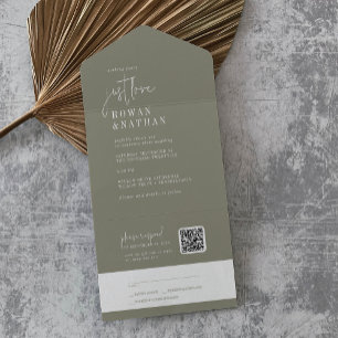 Modern Chic Sage Grönt Just Kärlek QR-kod Bröllop