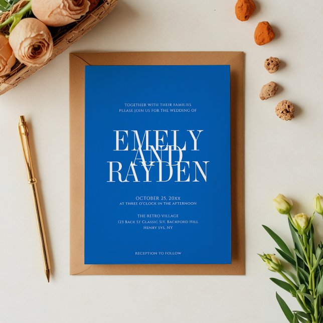 Modern Chic Sapphire Blue QR Code Bröllop Invita Inbjudningar (Skapare uppladdad)