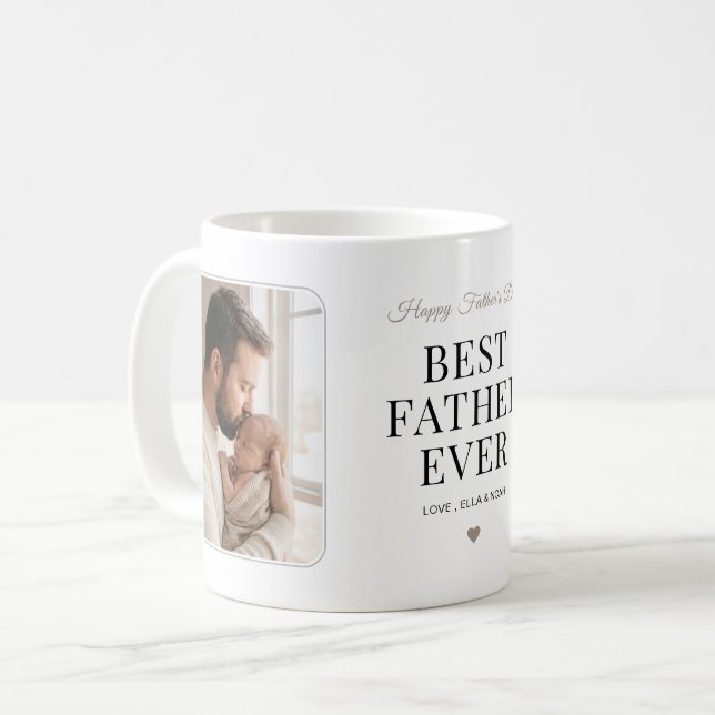 Modern Chic Script Bästa Pappa Alltid Foto Kaffemugg (Framsida vänster)