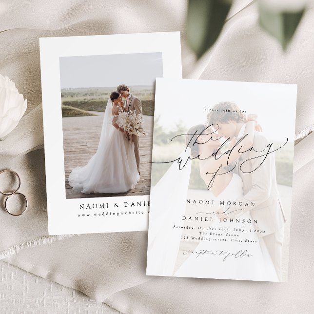 Modern Chic Script Elegant Foto Bröllop  Inbjudningar (Modern Chic Script Elegant Photo Wedding Invitation)