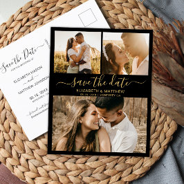 Modern Chic Script Foto Collage Spara Datumet Meddelande Vykort