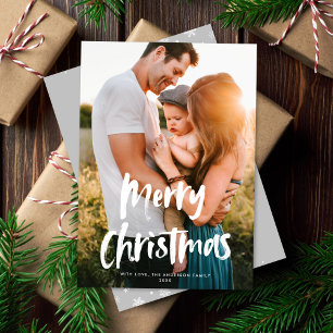 Modern Chic Script God jul One-foto Julkort