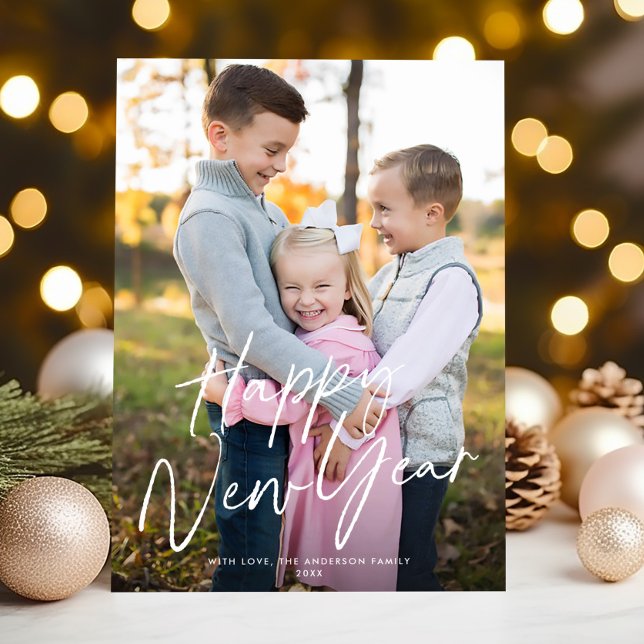 Modern Chic Script Gott nytt år One-foto Julkort (Skapare uppladdad)