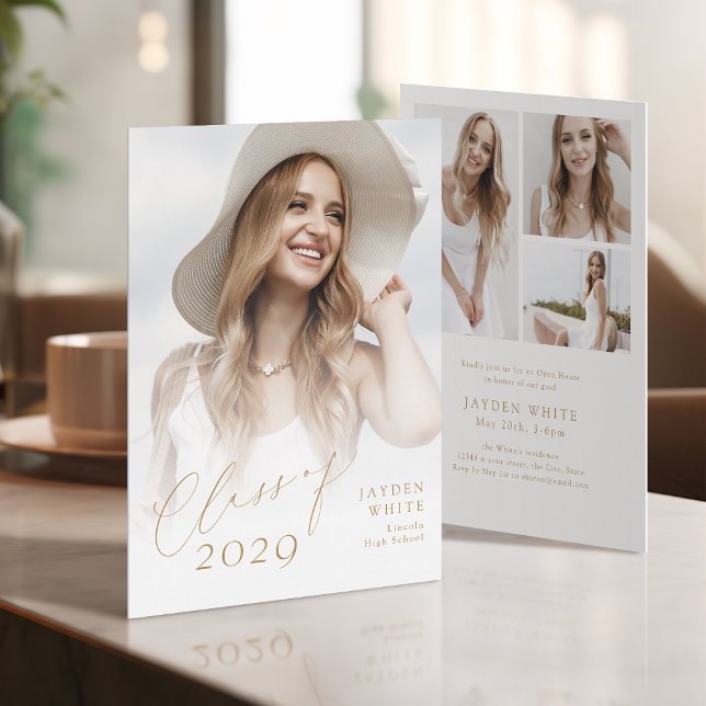 Modern Chic Script Klass 2025 Foto Examen Inbjudningar (Modern Chic Script Class of 2025 Photo Graduation Invitation)