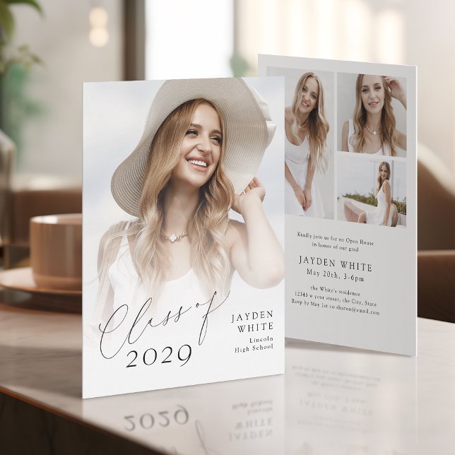 Modern Chic Script Klass 2025 Foto Examen Inbjudningar (Modern Chic Script Class of 2025 Photo Graduation Invitation)