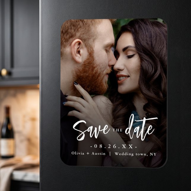 Modern Chic Script Minimalist Rädda Datum Magnet (Modern Chic Script Minimalist Save The Date Magnet)