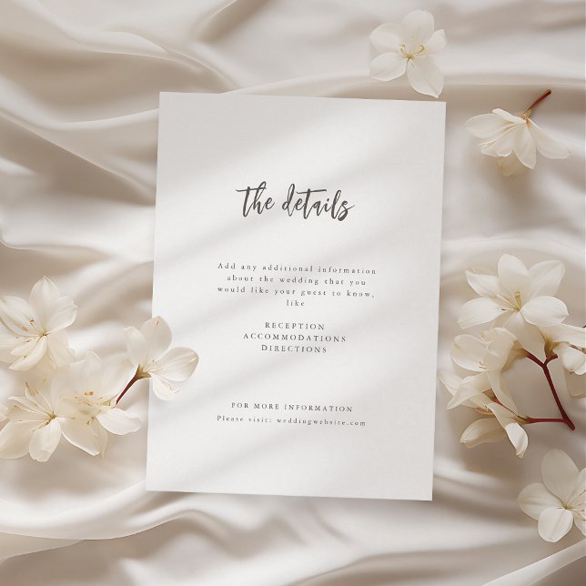Modern Chic Script Minimalistiska Bröllopsdetaljer Tilläggskort (Modern Chic Script Minimalist Wedding Details Encl Enclosure Card)