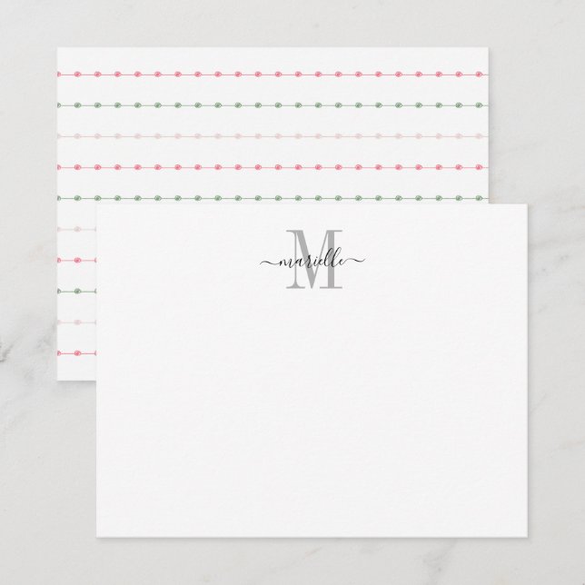 Modern Chic Script Monogram Anteckningskort (Fram/baksida)