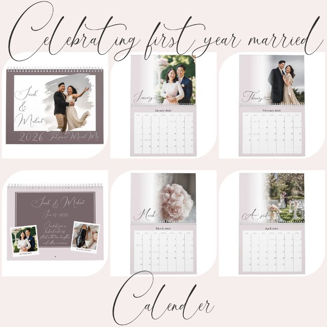 Modern Chic Script Nygifta Rosa Fotokalender Kalender (Skapare uppladdad)