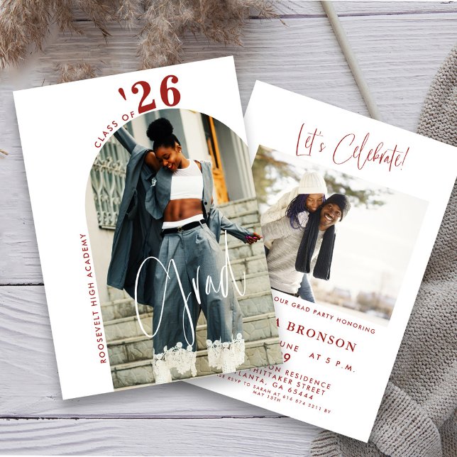Modern Chic Script Photo 2024 Minimal Grad Party Inbjudningar (Skapare uppladdad)