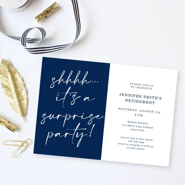 Modern Chic Script Shhh Surprise Pension Party Inbjudningar (Skapare uppladdad)