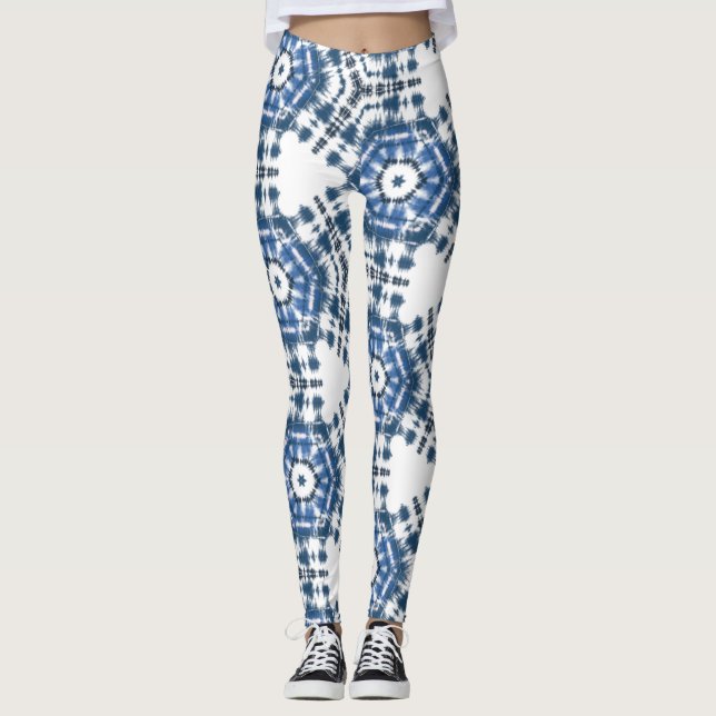 Modern Chic Shobori Blue Tie Dye Mönster Leggings (Framsida)