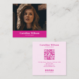 Modern Chic Shock rosa QR-kod Foto Girly Fyrkantigt Visitkort