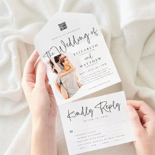 Modern Chic Simple Photo QR Meal Option Bröllop
