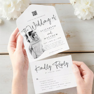 Modern Chic Simple Photo QR Meal Option Bröllop