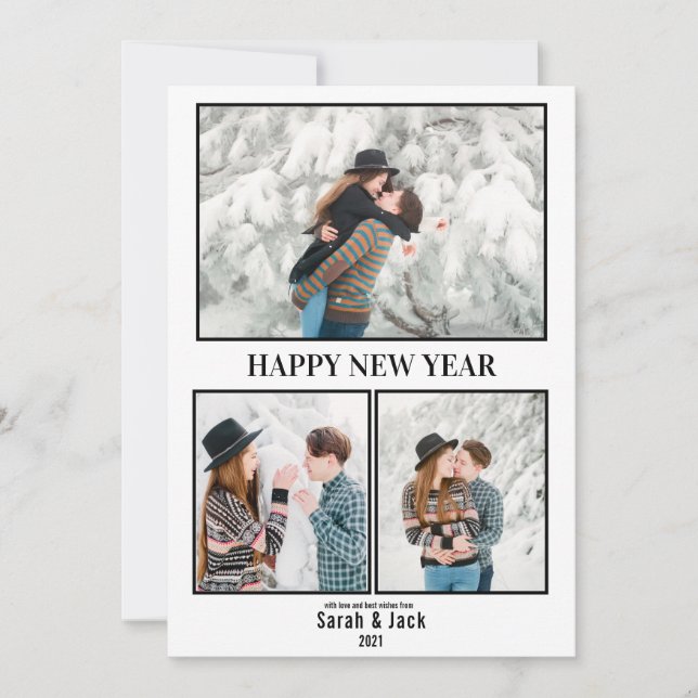 Modern chic-skriptfoto gott nytt år helgdag ca julkort (Framsida)