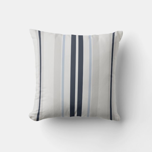 Modern chic svart, blå och vit rand-kudde kudde (Framsida)
