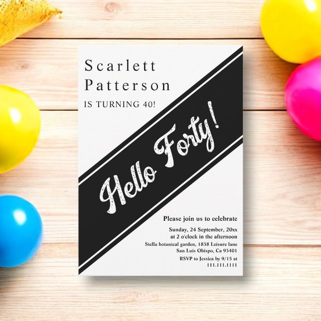 Modern Chic, svart och vit Elegant 40:e födelsedag Inbjudningar (Skapare uppladdad)