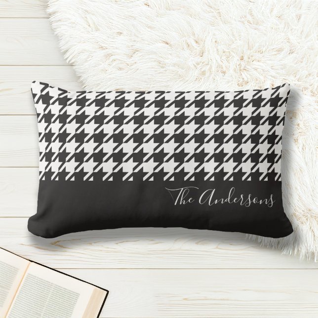 Modern Chic Svart och Vit Houndstooth Lumbarkudde (Skapare uppladdad)