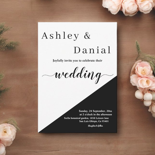 Modern Chic, svart och vitt skript Elegant bröllop Inbjudningar (Skapare uppladdad)