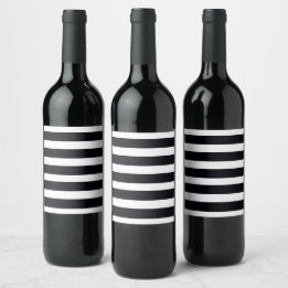 Modern Chic Svart & Vit Randig Vinetikett Vinflaska Etikett