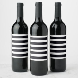 Modern Chic Svart & Vit Randig Vinetikett Vinflaska Etikett