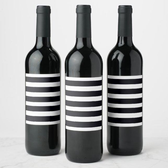 Modern Chic Svart & Vit Randig Vinetikett Vinflaska Etikett (Flaskor)