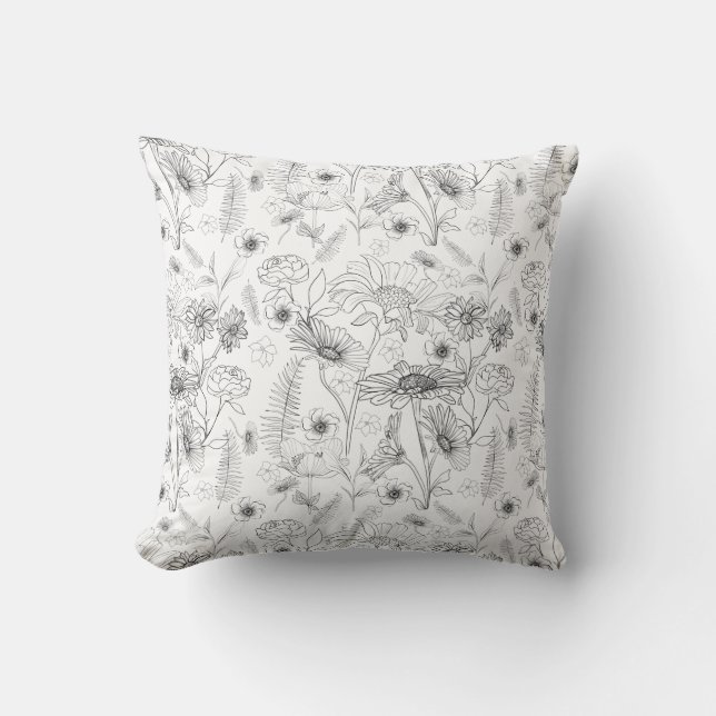Modern chic svart vit tusenskönsmönster kudde (Framsida)