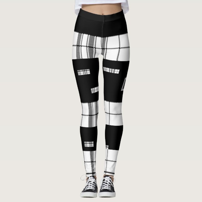 Modern Chic Svarta och vita Plaid Leggings (Framsida)