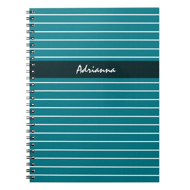 Modern Chic Teal Rand med Namn Anteckningsbok (Framsidan)