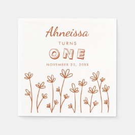 Modern Chic Terracotta Flowers First Birthday Pappersservett