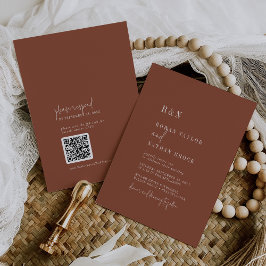 Modern Chic Terracotta Monogram QR-kod Bröllop Inbjudningar