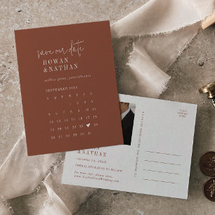 Modern Chic Terracotta Rust Calendar Spara datum Inbjudan Vykort