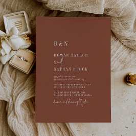 Modern Chic Terracotta Rust Monogram Bröllop Inbjudningar